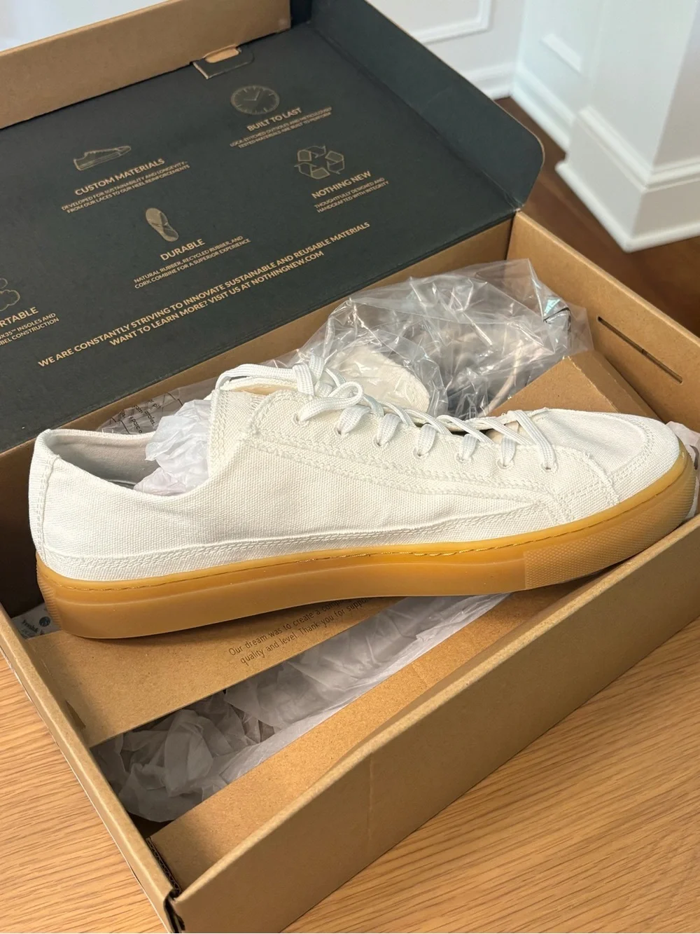 Classic Canvas Low-Top Sneakers in White with Gum Sole